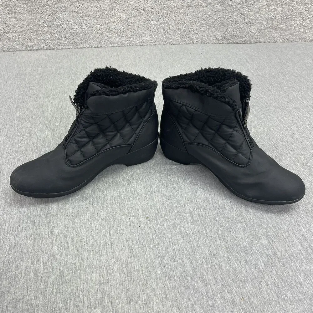Sporto Womens Fleece Fur Lined Quilted‎ Winter Ankle Boots Sz 10M Black Zelda